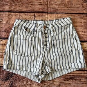 Judy Blue White Navy Blue Stripe Shorts Rose Gold Button‎ Fly Sz Small